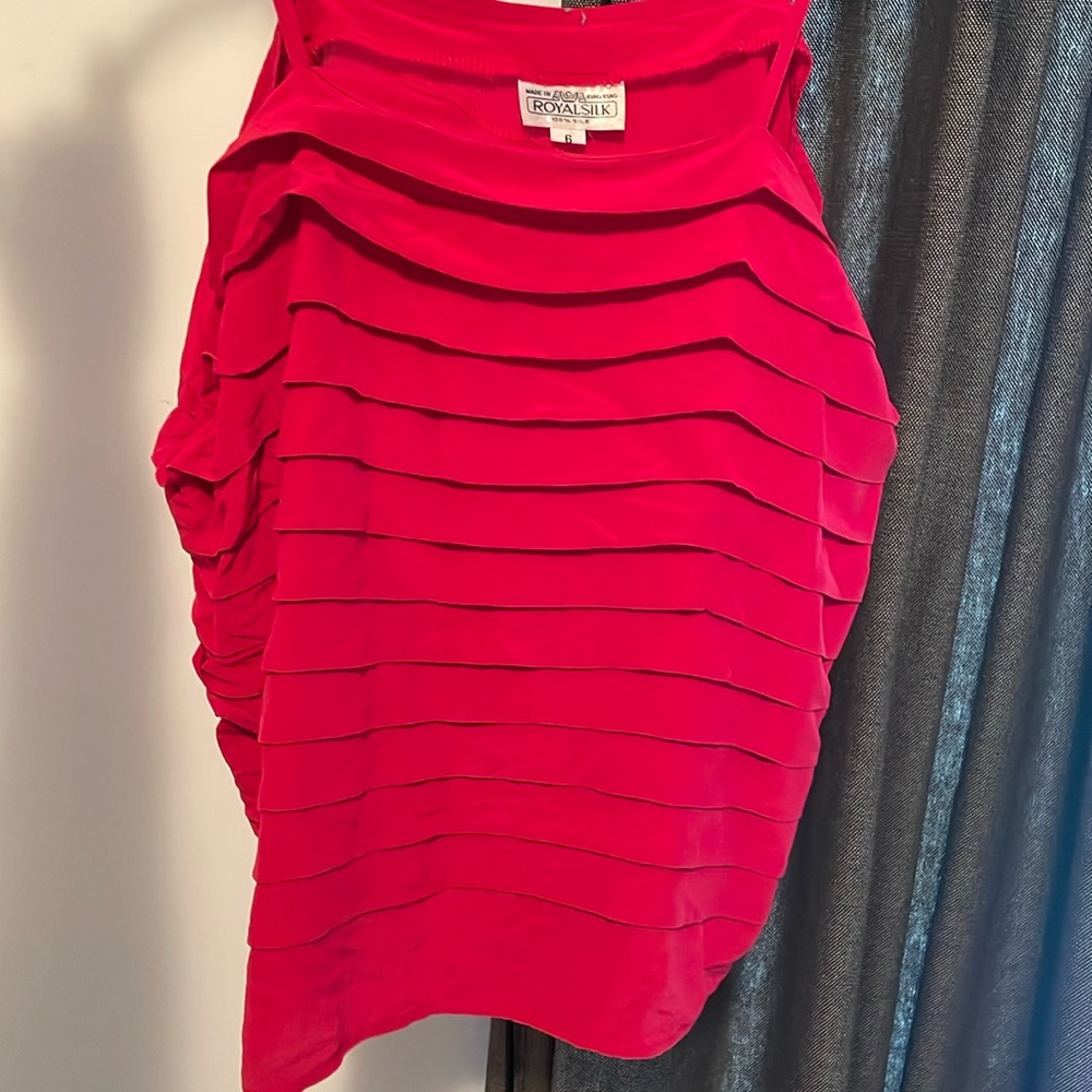 Royal silk ruffle tank top
